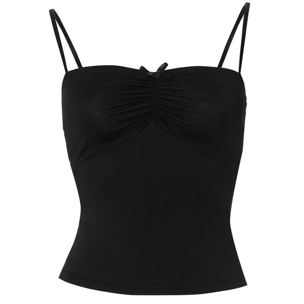 NWT Y2K Coquette Commense Ruched Black Bow Cami Top